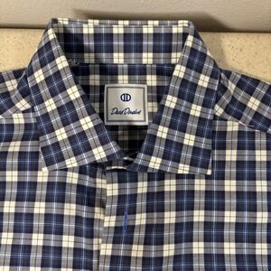 David Donahue Shirt Mens  Blue Check Long Sleeve Button Up Business Dress
